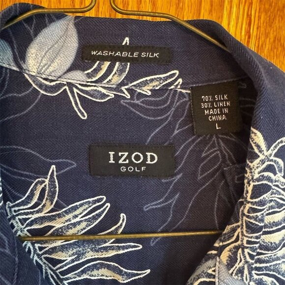 Men's Izod Golf Silk Blue Floral Short Sleeve Button-Up Shirt L Resort Cruise - Picture 4 of 5